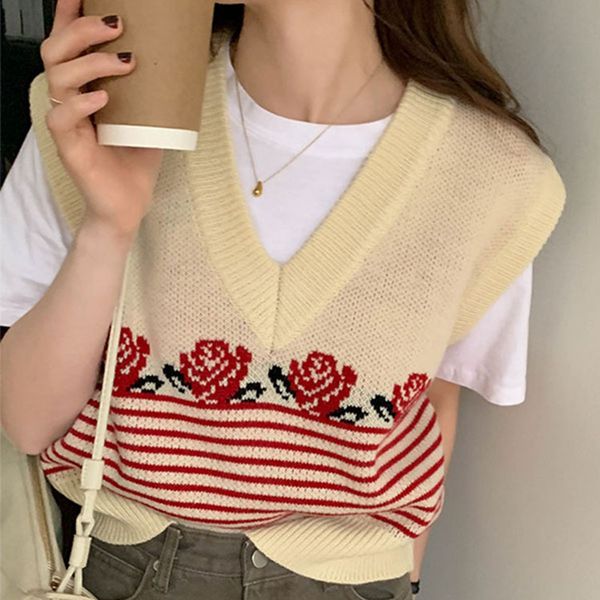 2color spring and autumn korean style v neck rose vintage knitted sleeveless vest sweaters womens pullovers womens 2021 (x1765), White;black
2color spring and autumn korean style v neck rose vintage knitted sleeveless vest sweaters womens pullovers womens 2021 (x1765), White;black