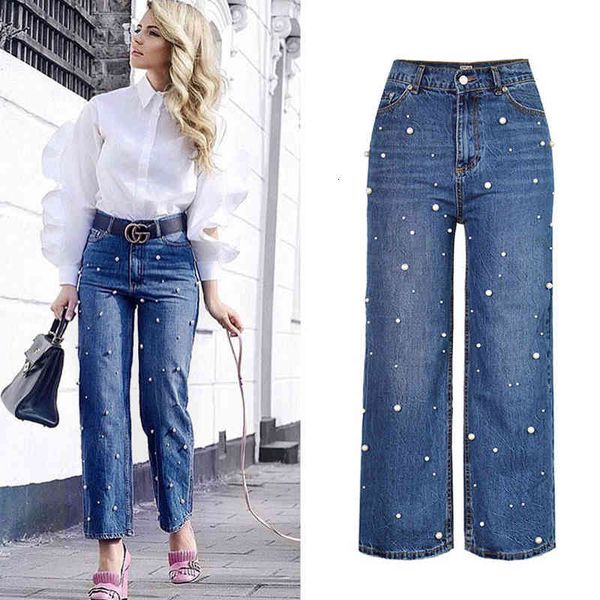jean women of high belt brim pearl beads embellished straight wide pants legs jeans boyfriend pantacourt sin lower xl loose, Blue
jean women of high belt brim pearl beads embellished straight wide pants legs jeans boyfriend pantacourt sin lower xl loose, Blue