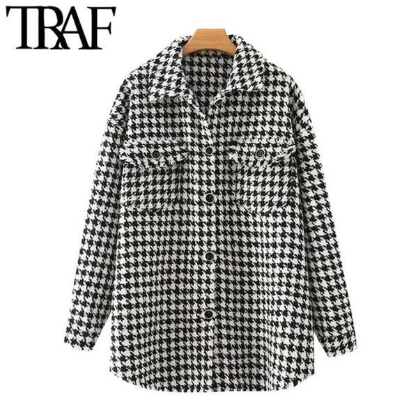 traf women fashion oversized houndstooth frayed tweed jacket coat vintage long sleeve pockets female outerwear chic 211014, Black;brown
traf women fashion oversized houndstooth frayed tweed jacket coat vintage long sleeve pockets female outerwear chic 211014, Black;brown