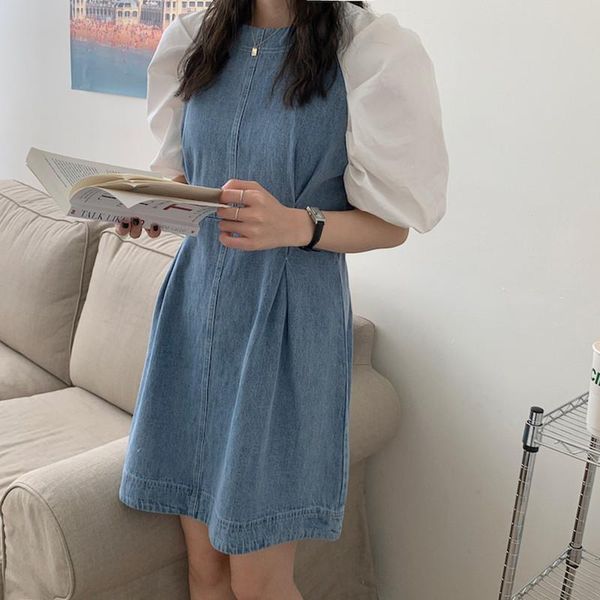 casual dresses summer mini dress 2021 korean style high waist puff sleeve patchwork denim women sweet lady (n0205), Black;gray
casual dresses summer mini dress 2021 korean style high waist puff sleeve patchwork denim women sweet lady (n0205), Black;gray