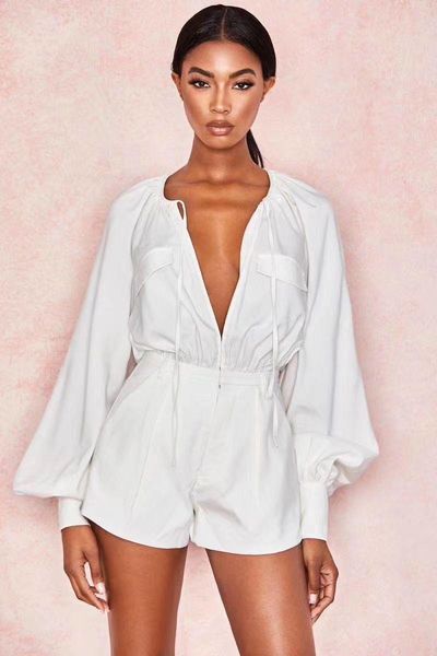 women's jumpsuits & rompers women 2021 deep v-neck lace-up lantern long sleeve playsuits solid white color playsuit, Black;white
women's jumpsuits & rompers women 2021 deep v-neck lace-up lantern long sleeve playsuits solid white color playsuit, Black;white