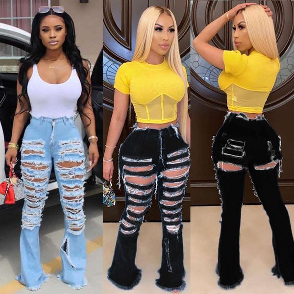 2021 new personality hole wash slim elastic jeans leggings, White