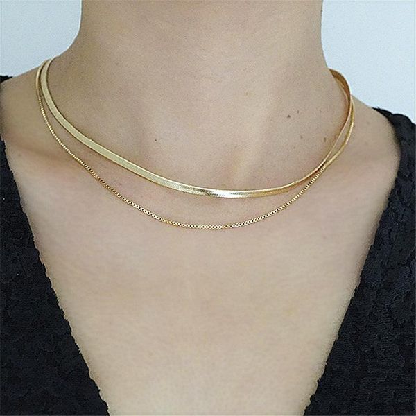 chains modern jewelry two layers choker necklace design golden plating snake chain for girl lady gifts, Silver
chains modern jewelry two layers choker necklace design golden plating snake chain for girl lady gifts, Silver