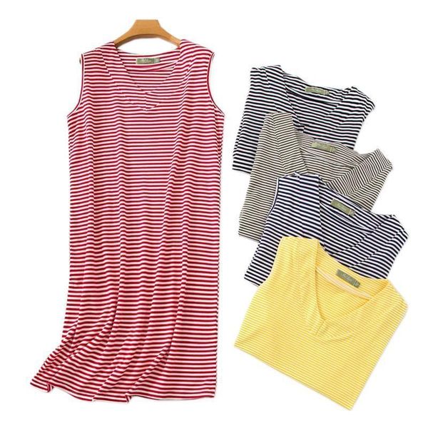 striped sleeveless nightdress women sleepwear sleepdress sleep dress summer casual nightgowns plus size, Black;red 
striped sleeveless nightdress women sleepwear sleepdress sleep dress summer casual nightgowns plus size, Black;red