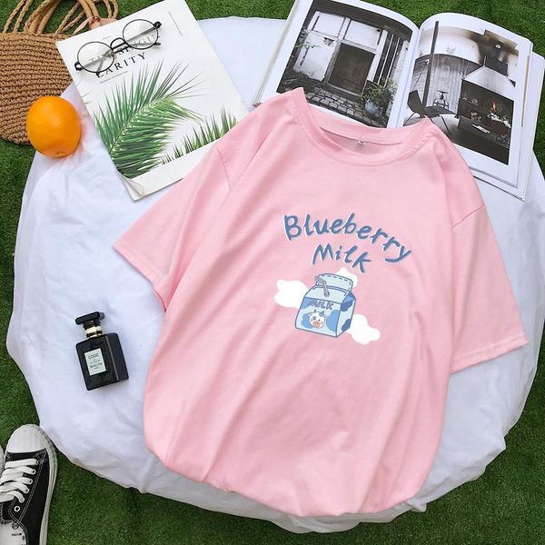 women's t-shirt short sleeve t-shirts summer crative blueberry milk graphic tee shirts casual harajuku kawaii y2k woman clothes, White
women's t-shirt short sleeve t-shirts summer crative blueberry milk graphic tee shirts casual harajuku kawaii y2k woman clothes, White