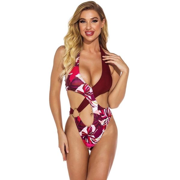 women one-piece swimsuit neck strap waist hollow out flower printing bikini bathing suit female summer beachwear suits
women one-piece swimsuit neck strap waist hollow out flower printing bikini bathing suit female summer beachwear suits