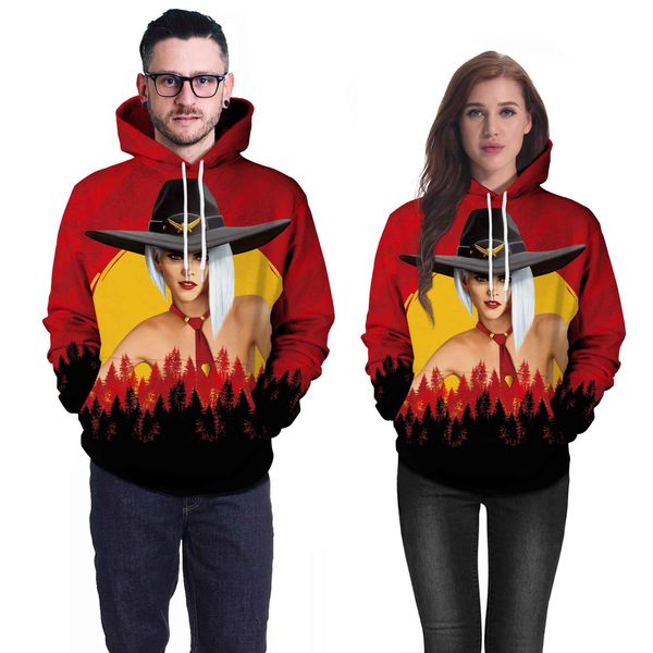 reds dead redemption couple's hoodie long sleeve red and black splicing leisure trend 
reds dead redemption couple's hoodie long sleeve red and black splicing leisure trend