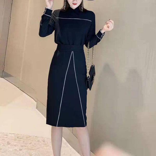 two piece dress 2021 black shirt stitching contrast color single-breasted long-sleeved slim bag hip skirt women's two-piece suit, White
two piece dress 2021 black shirt stitching contrast color single-breasted long-sleeved slim bag hip skirt women's two-piece suit, White