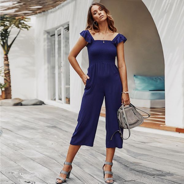 summer casual solid color women romper overalls short sleeve office ruffled sling straight leg elegant playsuits, Black;white
summer casual solid color women romper overalls short sleeve office ruffled sling straight leg elegant playsuits, Black;white