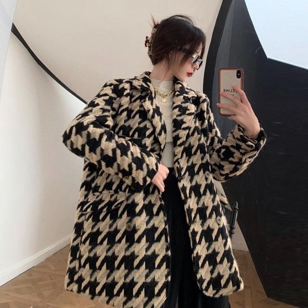 women's wool & blends qianniao lattice coat autumn and winter thickened waist closing medium long sleeve, Black
women's wool & blends qianniao lattice coat autumn and winter thickened waist closing medium long sleeve, Black