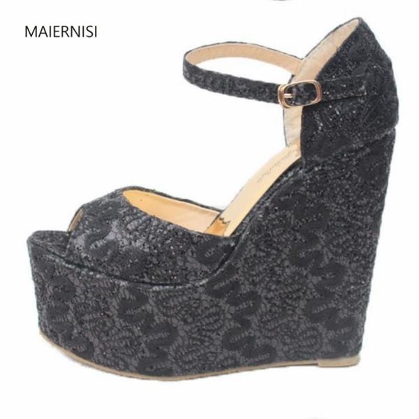 pattern women's sandals shoes woman lace bride model walking show superior quality 15cm wedges 34-42 43 maiernisi, Black
pattern women's sandals shoes woman lace bride model walking show superior quality 15cm wedges 34-42 43 maiernisi, Black