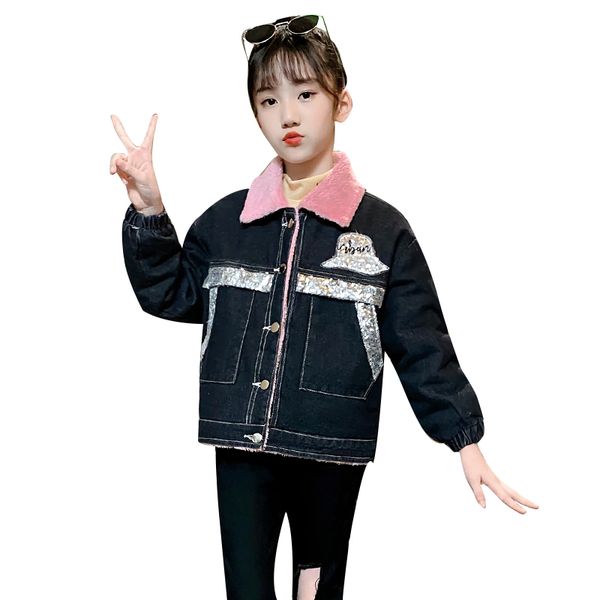 girls winter jacket thickened denim jacket plush lining 3-11 years bright color stitching cartoon printing girls winter coat, Blue;gray
girls winter jacket thickened denim jacket plush lining 3-11 years bright color stitching cartoon printing girls winter coat, Blue;gray