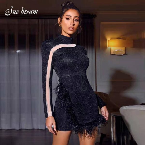 shiny black feather long sleeve mesh patchwork bodycon bandage dress 2021 ladies elegant celebrity club party vestido casual dresses, Black;gray
shiny black feather long sleeve mesh patchwork bodycon bandage dress 2021 ladies elegant celebrity club party vestido casual dresses, Black;gray