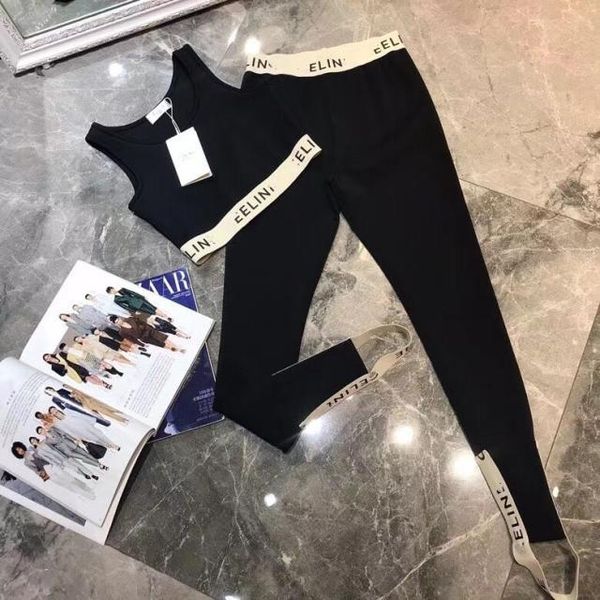 net red with new spring / summer 2021 yoga suit letter print stretch vest tights, Black
net red with new spring / summer 2021 yoga suit letter print stretch vest tights, Black