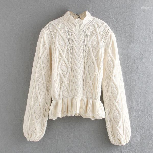 autumn winter chic women ball twist turtleneck sweater vintage ladies ruffles knitted jumper 1, White;black
autumn winter chic women ball twist turtleneck sweater vintage ladies ruffles knitted jumper 1, White;black