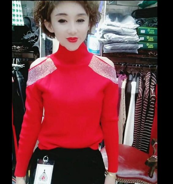 women's sweaters turtleneck sweater women long sleeves shoulder bottom shirt qiu dong heavy industry drill, White;black
women's sweaters turtleneck sweater women long sleeves shoulder bottom shirt qiu dong heavy industry drill, White;black