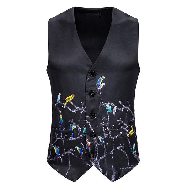 men's vests sleeveless men waistcoat casual fashion 3d printing bird single breasted, Black;white 
men's vests sleeveless men waistcoat casual fashion 3d printing bird single breasted, Black;white