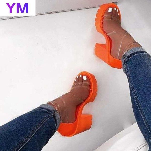 sandals pvc 2021 patent leather fluorescent orange buckle strap women's shoes party square high heels 35-43, Black 
sandals pvc 2021 patent leather fluorescent orange buckle strap women's shoes party square high heels 35-43, Black