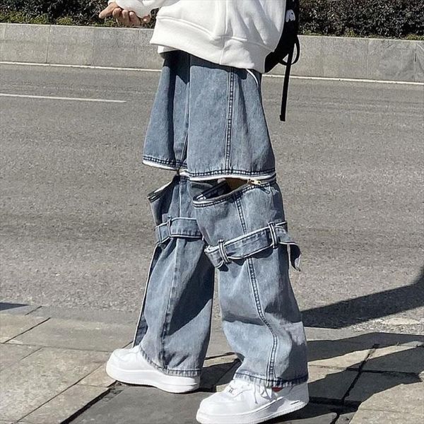 high street hole splice womens jeans wide leg trousers hip hop cotton loose retro removable cool girls denim pants, Blue
high street hole splice womens jeans wide leg trousers hip hop cotton loose retro removable cool girls denim pants, Blue