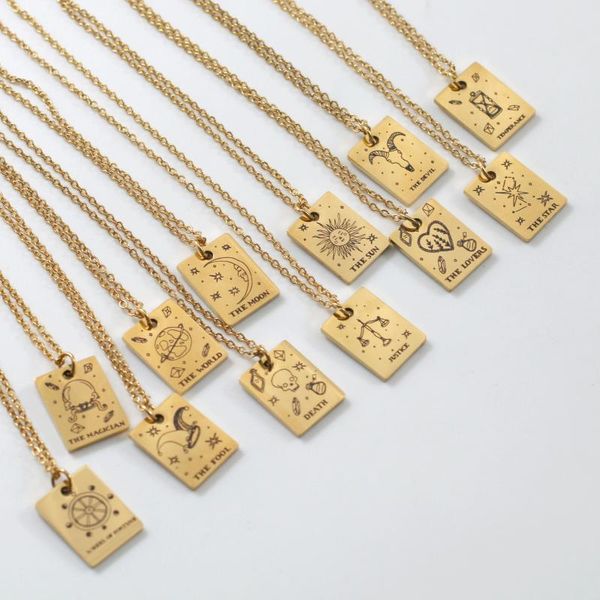 chokers gold color square card tarot religious pendant necklace gift for women men stainless steel chains adjustable trendy, Golden;silver
chokers gold color square card tarot religious pendant necklace gift for women men stainless steel chains adjustable trendy, Golden;silver