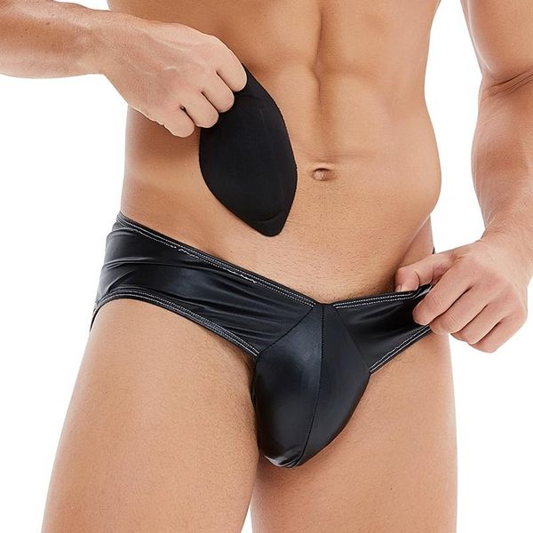 men's pu briefs bulifter men lingerie underwear for padded enhancement pads control panties underpants, Black;white
men's pu briefs bulifter men lingerie underwear for padded enhancement pads control panties underpants, Black;white