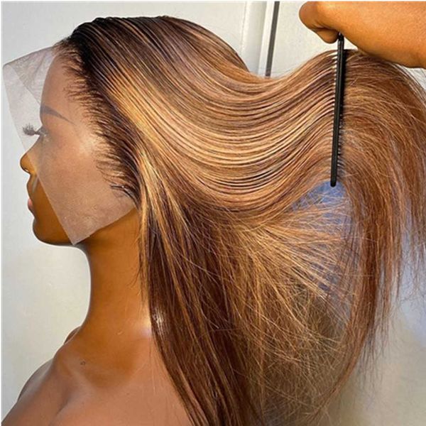 

Inch Highlight 30 Colored Front Straight Human Hair Wigs Pre Plucked Ombre Honey Blonde Lace Frontal Wig for Women Bob S0826 al, Mix color