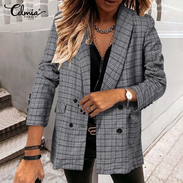 celmia 2021 autumn casual blazers women's fashion plaid buttons formal suit coats vintage collar outerwear plus size 5xl 7 suits &, White;black
celmia 2021 autumn casual blazers women's fashion plaid buttons formal suit coats vintage collar outerwear plus size 5xl 7 suits &, White;black