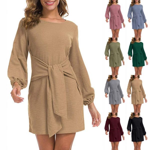 casual dresses women's elegant long lantern sleeve short dress crewneck tie waist female vestidos, Black;gray
casual dresses women's elegant long lantern sleeve short dress crewneck tie waist female vestidos, Black;gray