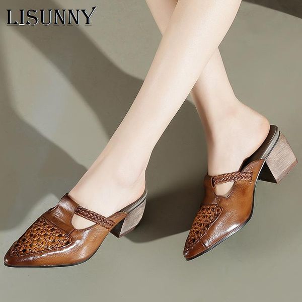 summer hollow genuine leather slippers retro pointed toe sandals comfort elegant high heels women, Black
summer hollow genuine leather slippers retro pointed toe sandals comfort elegant high heels women, Black