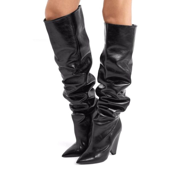 boots autumn and winter pointed shaped heel brown large over the knee high tube heels leather, Black
boots autumn and winter pointed shaped heel brown large over the knee high tube heels leather, Black