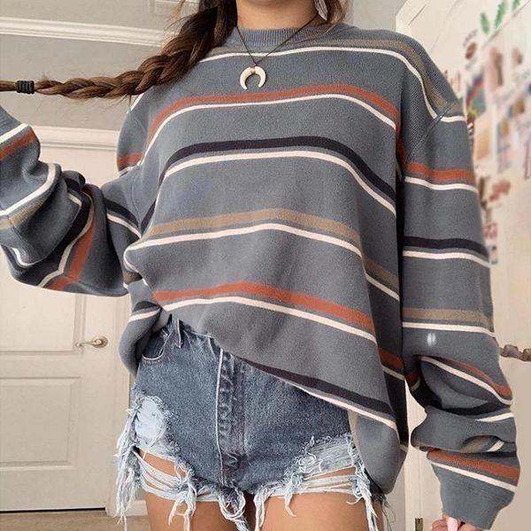 striped knit pullover vintage casual sweatshirt women long sleeve streetwear plus size fall 2021 sweaters england style women's, White;black
striped knit pullover vintage casual sweatshirt women long sleeve streetwear plus size fall 2021 sweaters england style women's, White;black