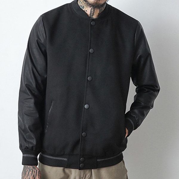 men's jackets men pu leather sleeve woolen baseball jacket stand collar mens black varsity preppy japan style male outerwear autumn, Black;brown
men's jackets men pu leather sleeve woolen baseball jacket stand collar mens black varsity preppy japan style male outerwear autumn, Black;brown