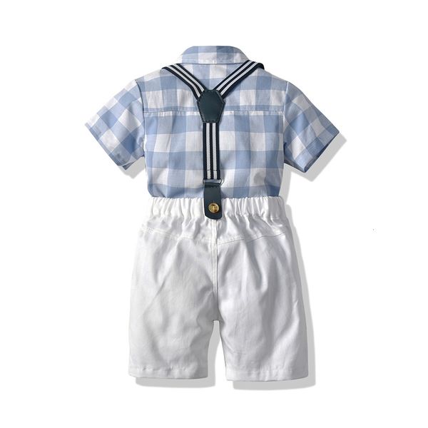 boys' suit plaid cardigan and two-piece trousers, Blue