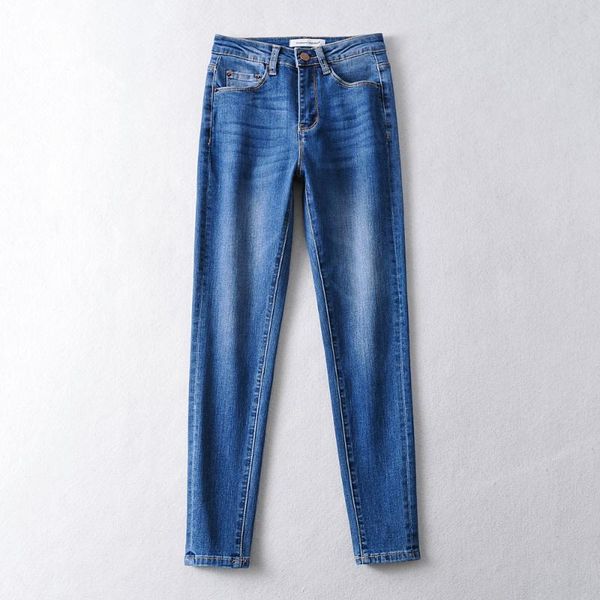fashion skinny pencil pants high-waist tight elastic full-length jeans women's, Blue