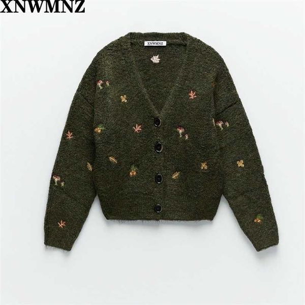 xnwmnz za women vintage knit cardigan with embroidery long sleeves v-neck ribbed trims cardigan female elegant sweater outerwear 211025, White;black
xnwmnz za women vintage knit cardigan with embroidery long sleeves v-neck ribbed trims cardigan female elegant sweater outerwear 211025, White;black
