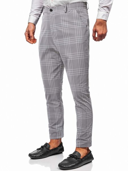men plaid print straight leg pants y9i1#, Black