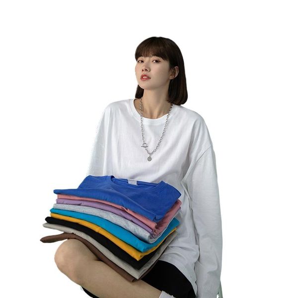 women's t-shirt ladies solid color pure cotton long-sleeved men's and spring autumn loose large size top, White
women's t-shirt ladies solid color pure cotton long-sleeved men's and spring autumn loose large size top, White