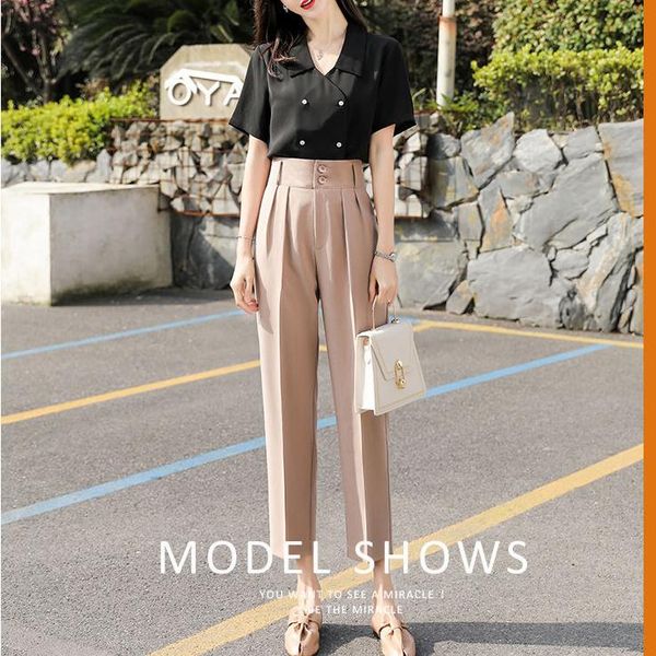 women's pants & capris 2021 elegant ol suit women solid harem straight mujer high waist casual vintage spring autumn office wear trouse, Black;white
women's pants & capris 2021 elegant ol suit women solid harem straight mujer high waist casual vintage spring autumn office wear trouse, Black;white