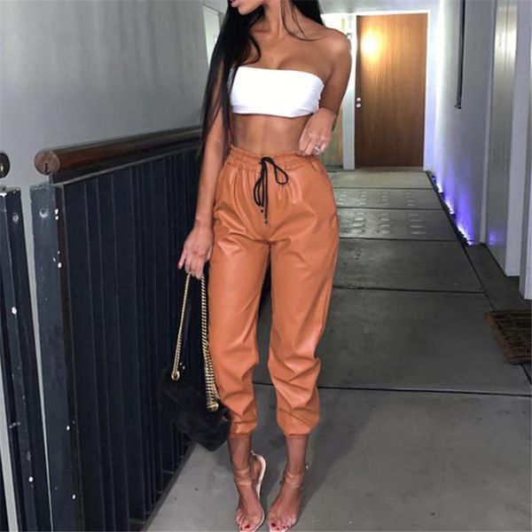 women's pants & capris fashion autumn winter women high waist black drawstring pu leather lady loose pencil trousers elegant pocket str, Black;white
women's pants & capris fashion autumn winter women high waist black drawstring pu leather lady loose pencil trousers elegant pocket str, Black;white