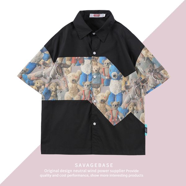 fashion brand couple's new summer shirt ruffian and handsome stitching bear tooling black short sleeve shirt for men, White;black
fashion brand couple's new summer shirt ruffian and handsome stitching bear tooling black short sleeve shirt for men, White;black