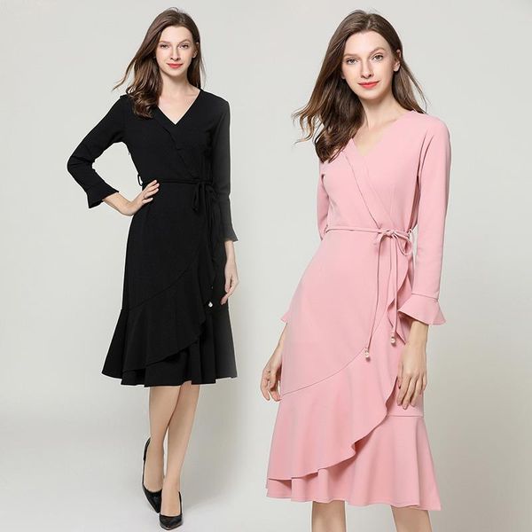 casual dresses elegant vintage fashion women spring autumn slim tunic ruffled dress v neck long sleeve package hip midi, Black;gray
casual dresses elegant vintage fashion women spring autumn slim tunic ruffled dress v neck long sleeve package hip midi, Black;gray