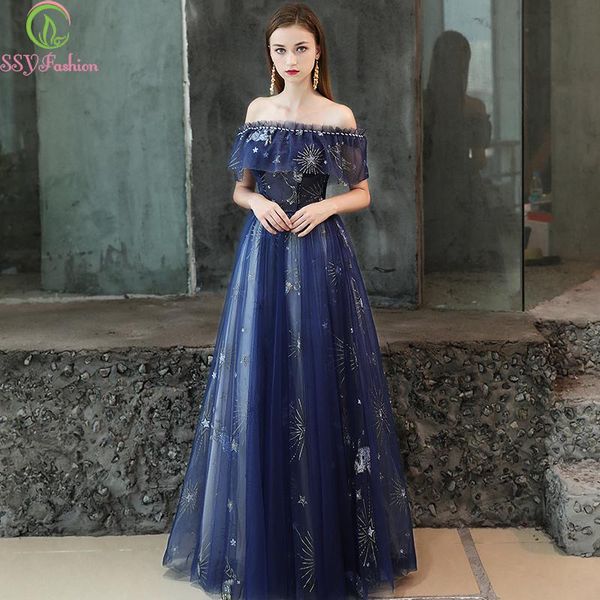 party dresses ssyfashion blue evening dress boat neck floor-length sequins star pattern simple formal gowns custom bride, White;black
party dresses ssyfashion blue evening dress boat neck floor-length sequins star pattern simple formal gowns custom bride, White;black