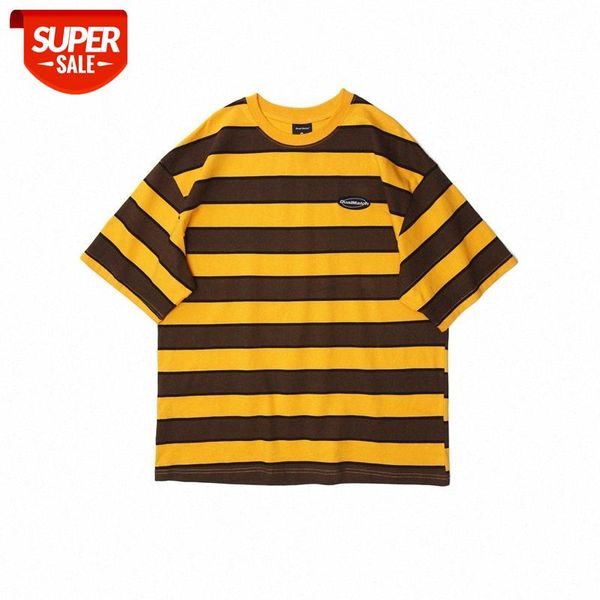 summer men's t-shirt american casual loose comfortable striped campus student short sleeve #ek9f, White;black
summer men's t-shirt american casual loose comfortable striped campus student short sleeve #ek9f, White;black