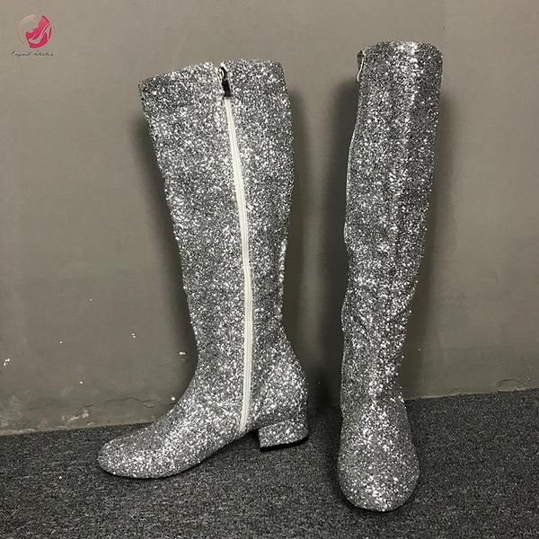 boots original intention silver sequins knee high woman party club long round toe square heels super 4-15, Black
boots original intention silver sequins knee high woman party club long round toe square heels super 4-15, Black