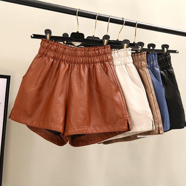 women's shorts faux leather black pu wide leg women waist for autumn loose, White;black
women's shorts faux leather black pu wide leg women waist for autumn loose, White;black