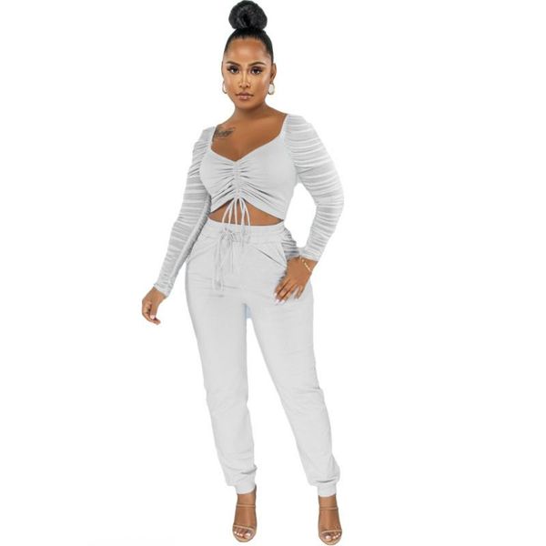 women's two piece pants set casual solid sets long sleeves crop and pencil suits bandage pleated tracksuit 2021, White
women's two piece pants set casual solid sets long sleeves crop and pencil suits bandage pleated tracksuit 2021, White