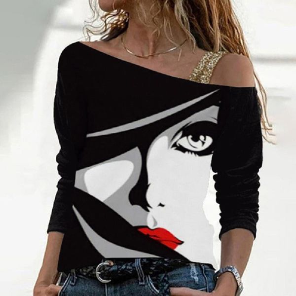 women's blouses & shirts ladies shirt abstract print vintage skew collar off shoulder sequins long sleeve retro sling elegant plus size, White
women's blouses & shirts ladies shirt abstract print vintage skew collar off shoulder sequins long sleeve retro sling elegant plus size, White