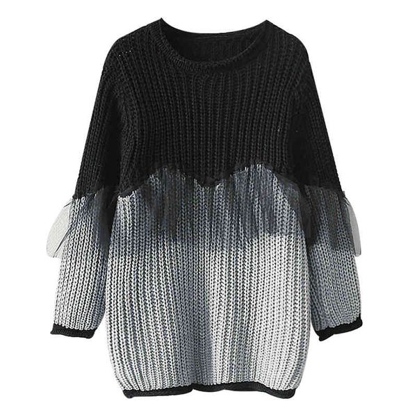 women black gray hit color sweater knitted patchwork mesh pullovers long sleeve loose autumn winter casual m0307 210514, White;black
women black gray hit color sweater knitted patchwork mesh pullovers long sleeve loose autumn winter casual m0307 210514, White;black