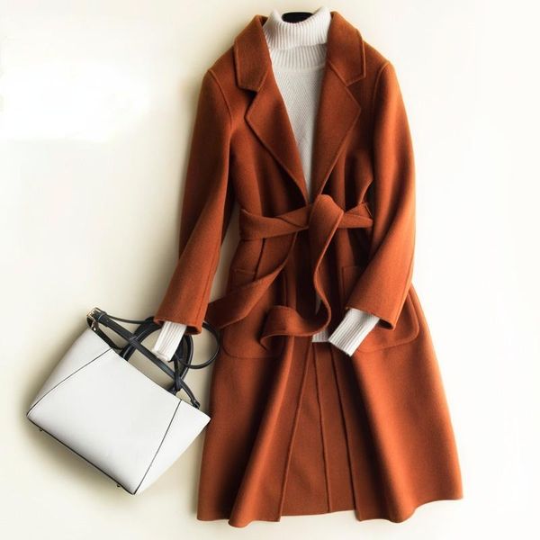women's wool & blends fashion 100% coat women autumn elegant long ladies coats belted double-faced woolen jackets for woman 202, Black
women's wool & blends fashion 100% coat women autumn elegant long ladies coats belted double-faced woolen jackets for woman 202, Black