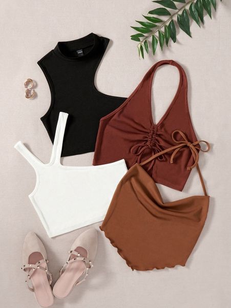 4pcs rib-knit z7zb#, White